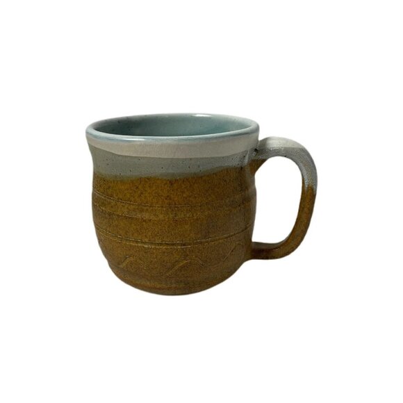 J Vigil Coffee Mug Pottery Hobbyist Piece Lt. Blue/ Tan - Picture 1 of 4